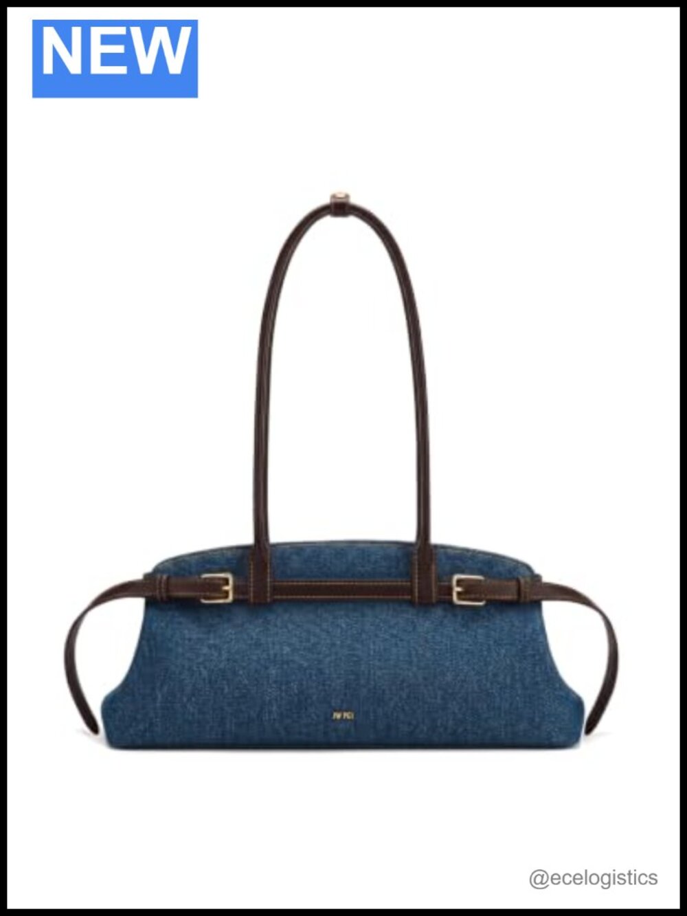 Denim Shoulder Bag with Gold Hardware, Baguette Silhouette, Hand/Shoulder Carry
